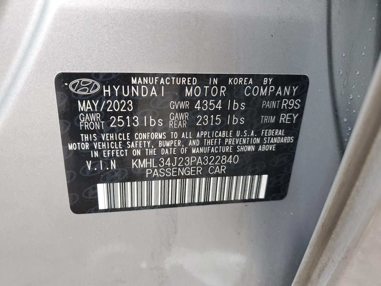 2023 HYUNDAI SONATA LIMITED VIN:KMHL34J23PA322840