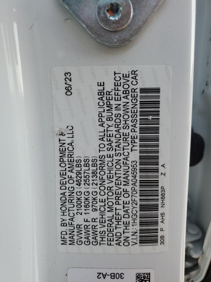 2023 HONDA ACCORD HYBRID SPORT-L VIN:1HGCY2F70PA045953