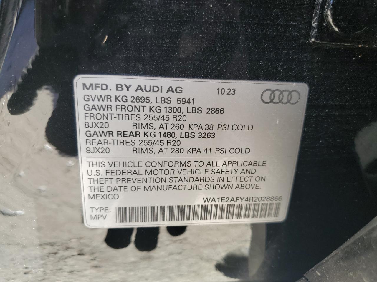 2024 AUDI Q5 E PREMIUM PLUS 55 VIN:WA1E2AFY4R2028866