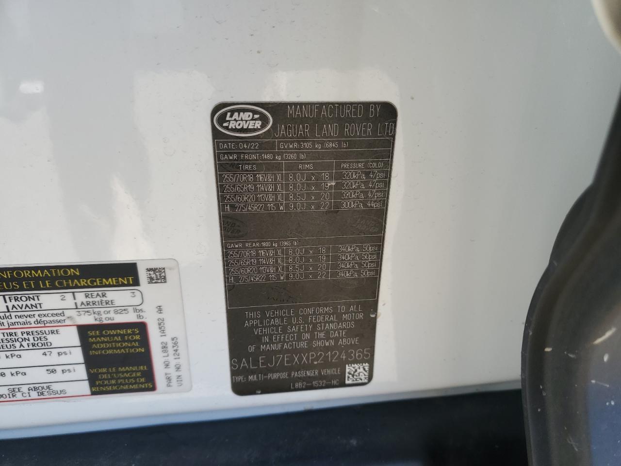 2023 LAND ROVER DEFENDER 110 S VIN:SALEJ7EXXP2124365