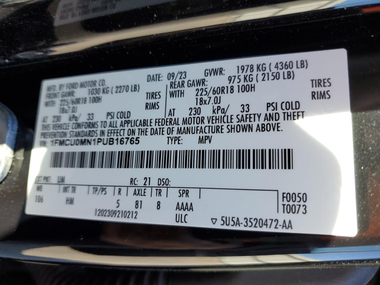 2023 FORD ESCAPE ST LINE VIN:1FMCU0MN1PUB16765