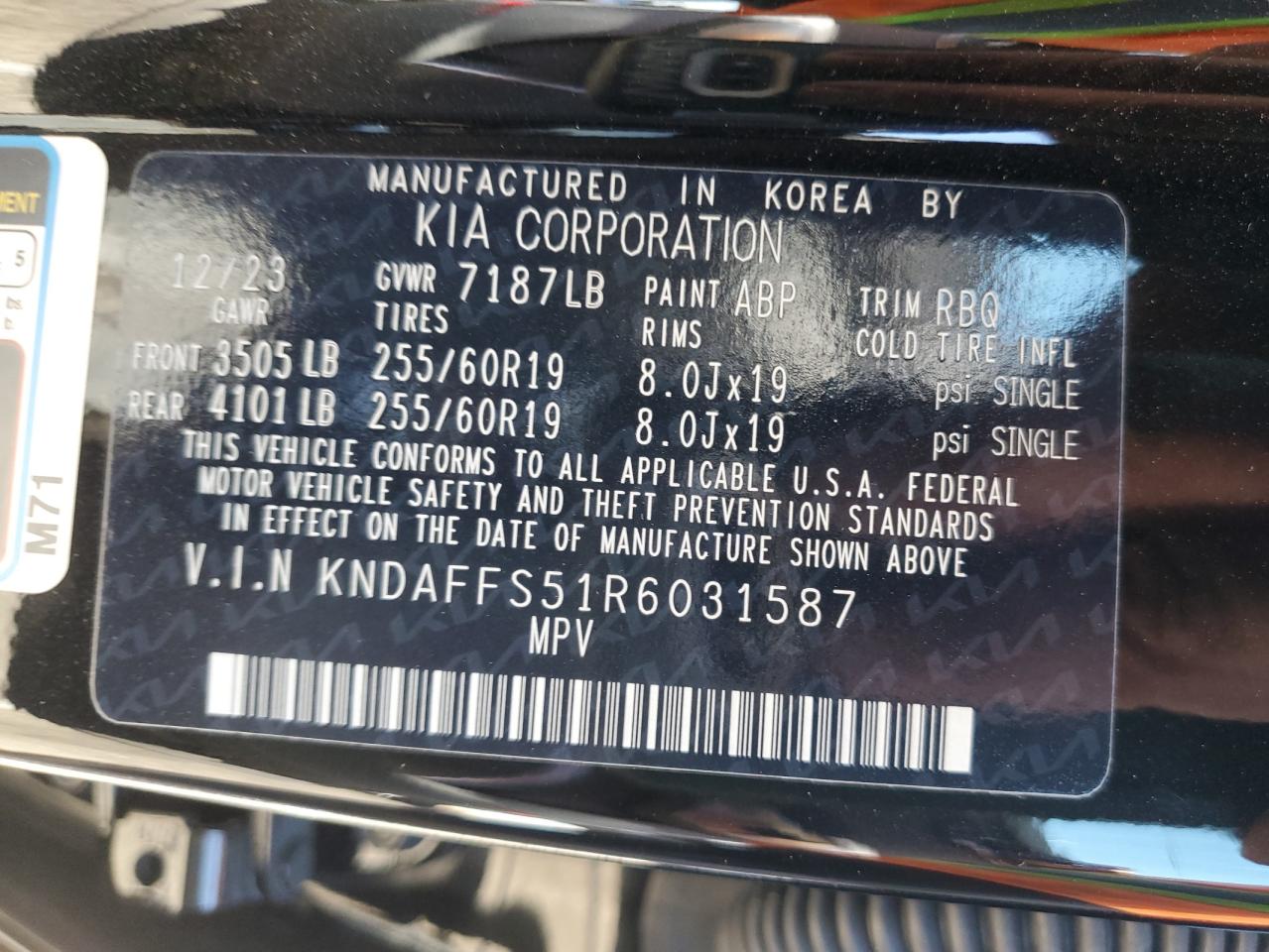 2024 KIA EV9 WIND VIN:KNDAFFS51R6031587