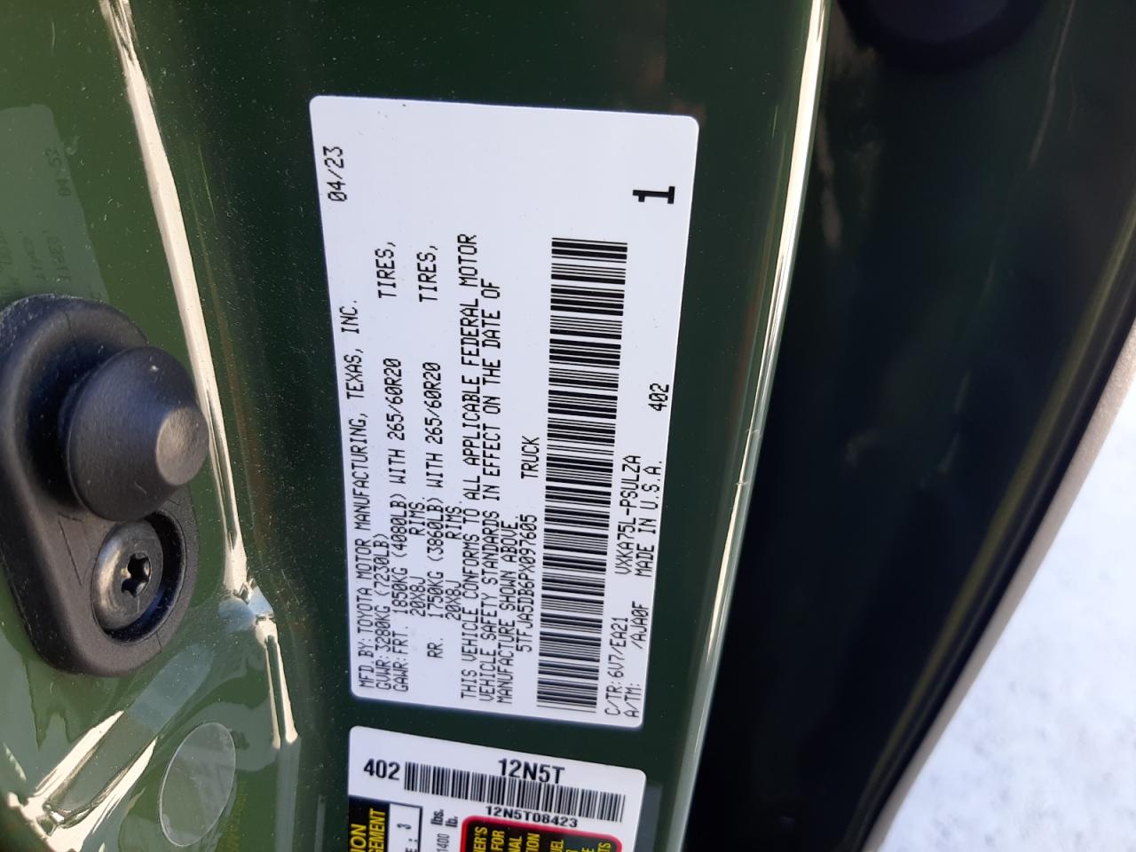 2023 TOYOTA TUNDRA CREWMAX LIMITED VIN:5TFJA5DB6PX097605