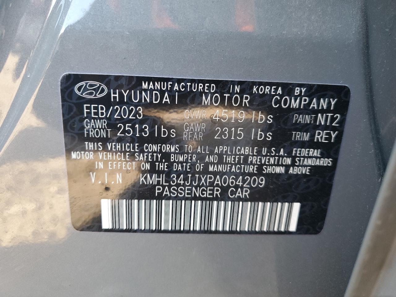 2023 HYUNDAI SONATA HYBRID VIN:KMHL34JJXPA064209