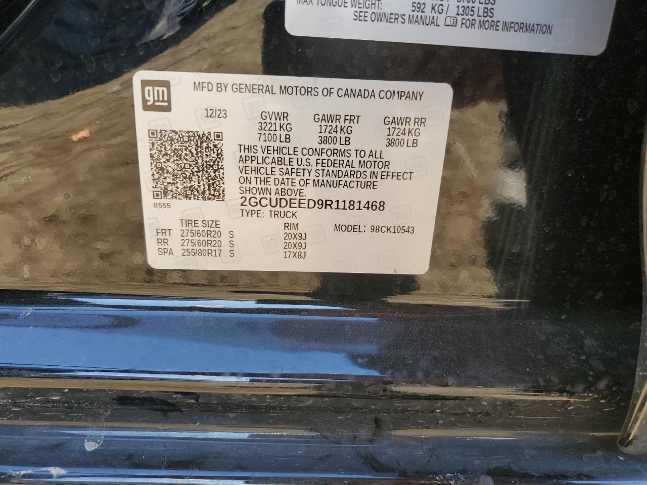 2024 CHEVROLET SILVERADO K1500 RST VIN:2GCUDEED9R1181468