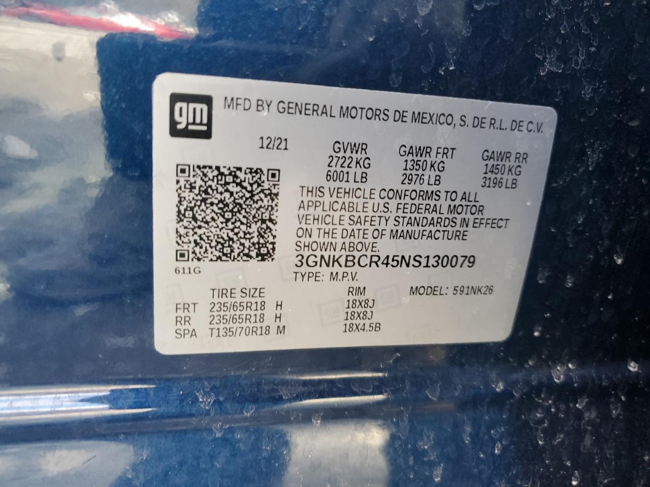 2022 CHEVROLET BLAZER 2LT VIN:3GNKBCR45NS130079