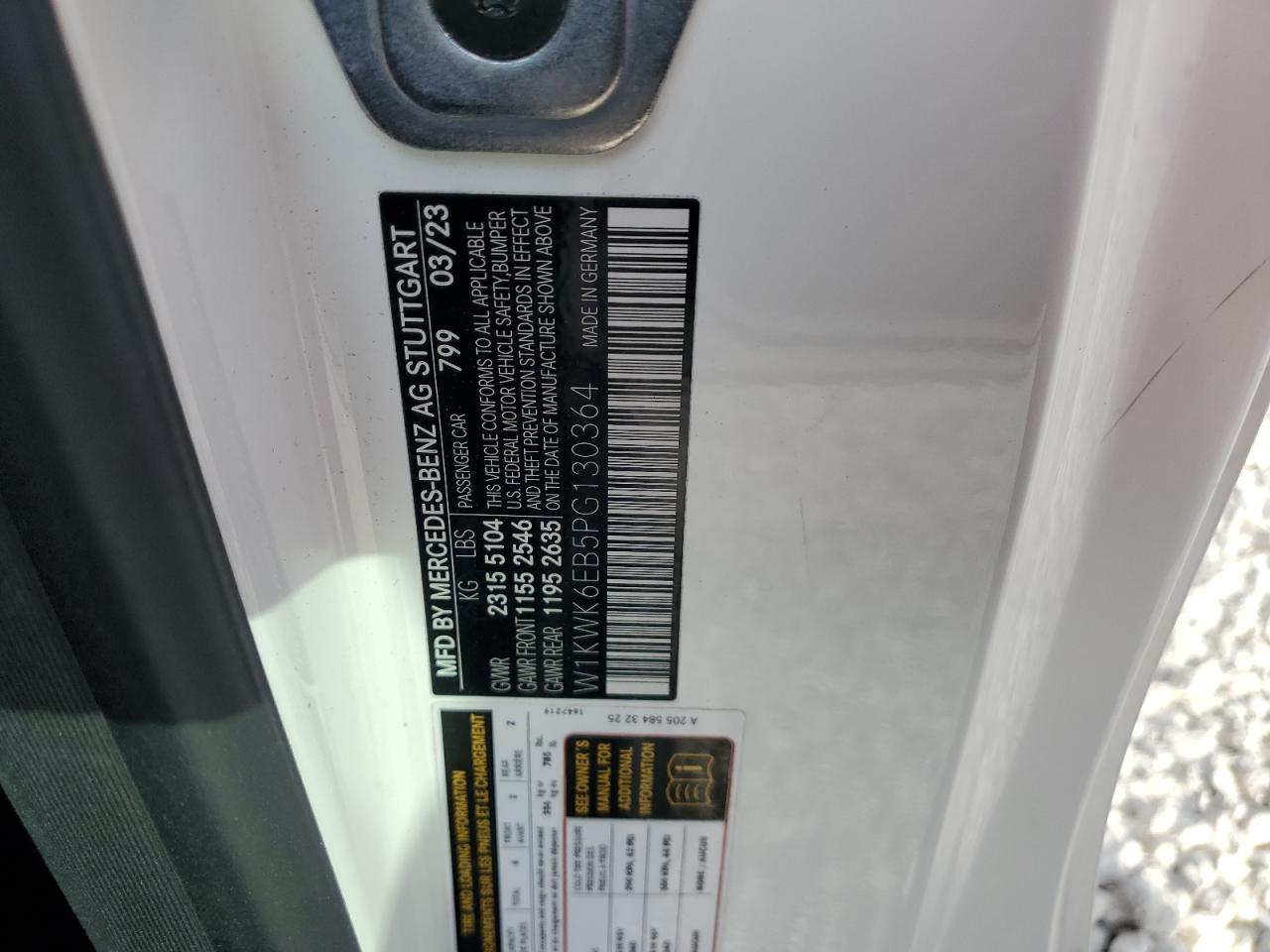 2023 MERCEDES-BENZ C 43 AMG VIN:W1KWK6EB5PG130364