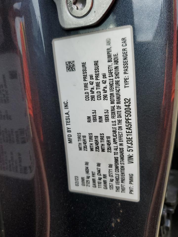 2023 TESLA MODEL 3  VIN:5YJ3E1EA5PF500432