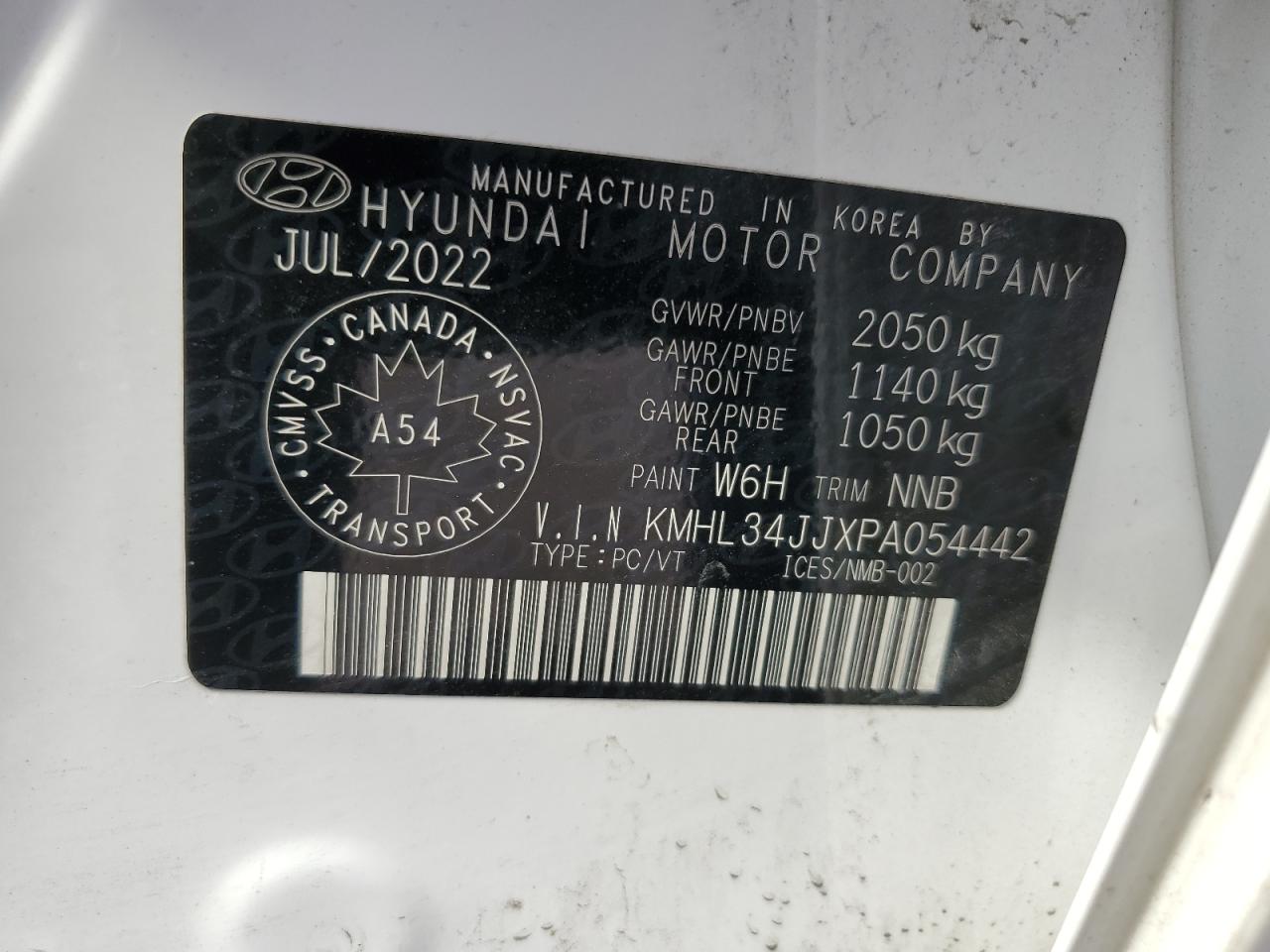 2023 HYUNDAI SONATA HYBRID VIN:KMHL34JJXPA054442