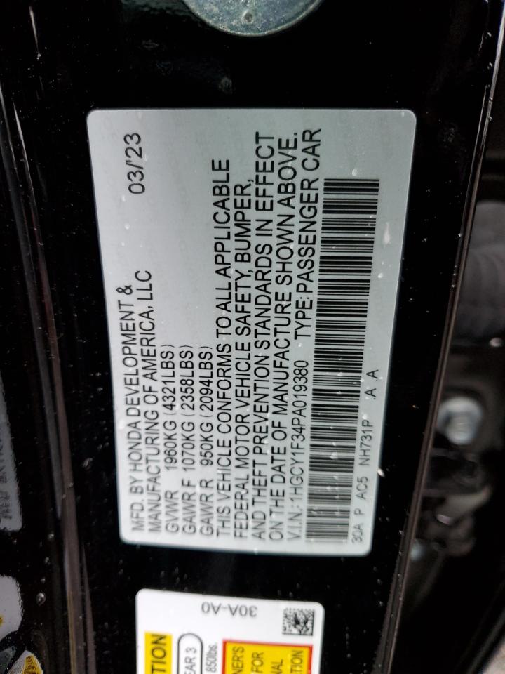 2023 HONDA ACCORD EX VIN:1HGCY1F34PA019380