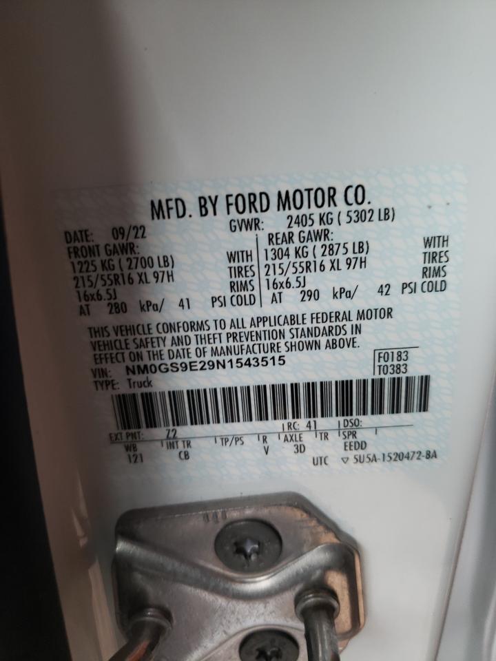 2022 FORD TRANSIT CONNECT XL VIN:NM0GS9E29N1543515