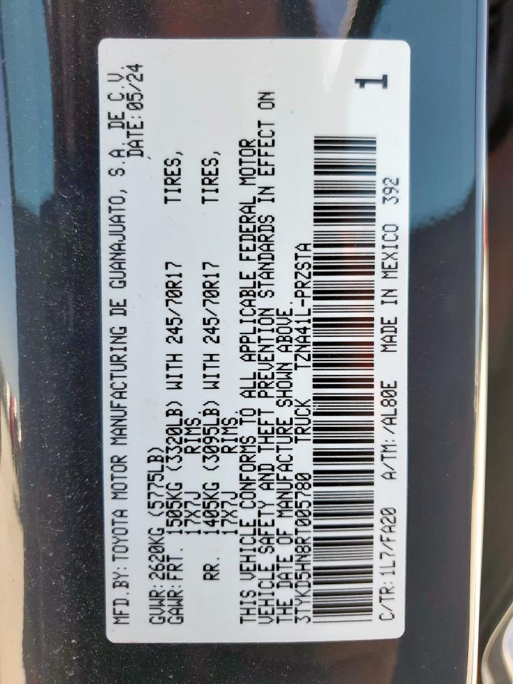 2024 TOYOTA TACOMA DOUBLE CAB VIN:3TYKD5HN8RT005780