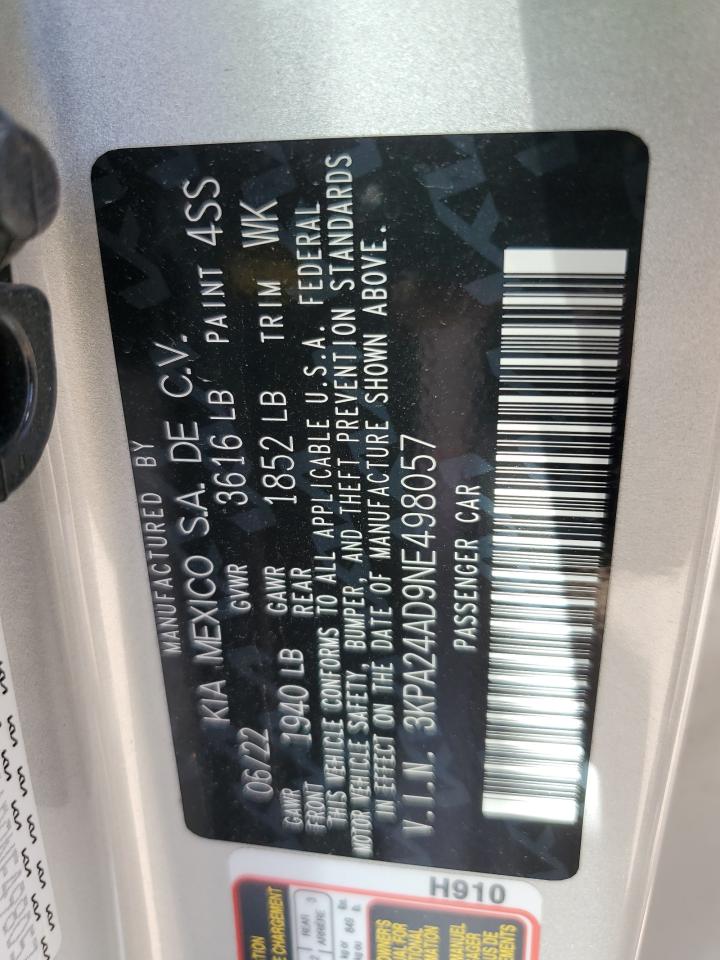 2022 KIA RIO LX VIN:3KPA24AD9NE498057