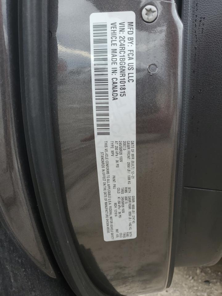 2022 CHRYSLER PACIFICA TOURING L VIN:2C4RC1BG6NR101815