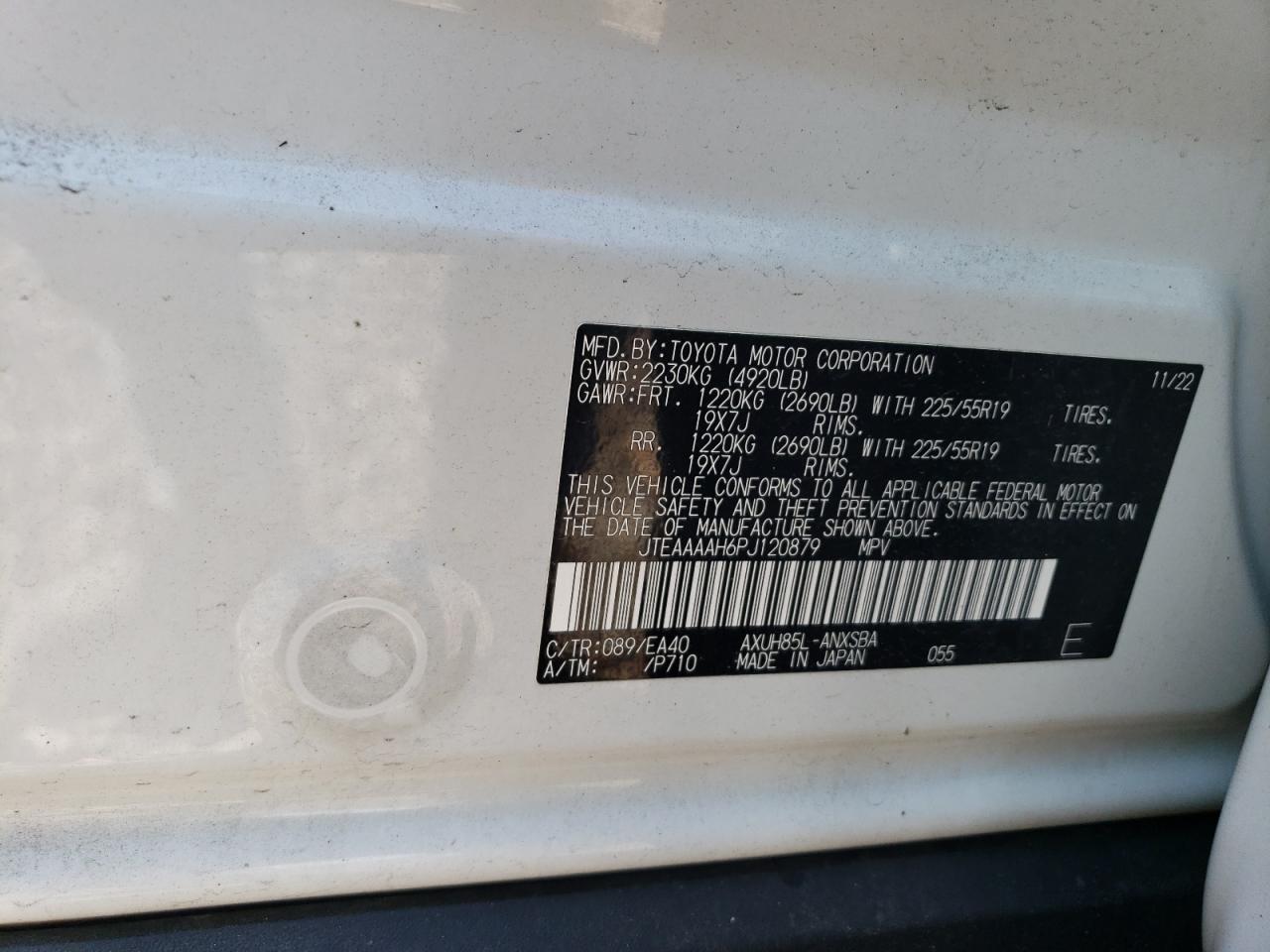 2023 TOYOTA VENZA LE VIN:JTEAAAAH6PJ120879