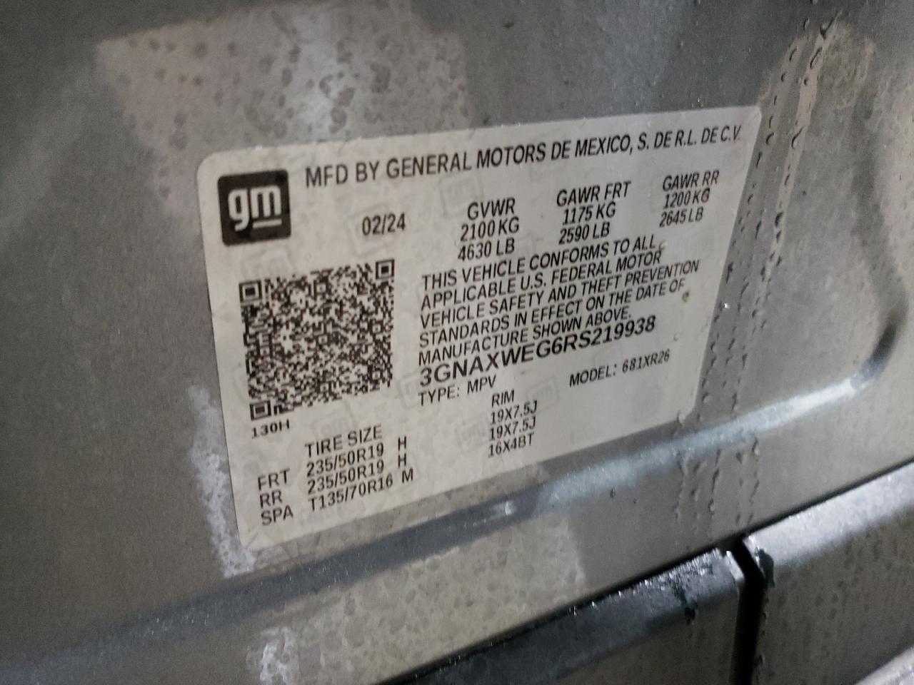 2024 CHEVROLET EQUINOX RS VIN:3GNAXWEG6RS219938