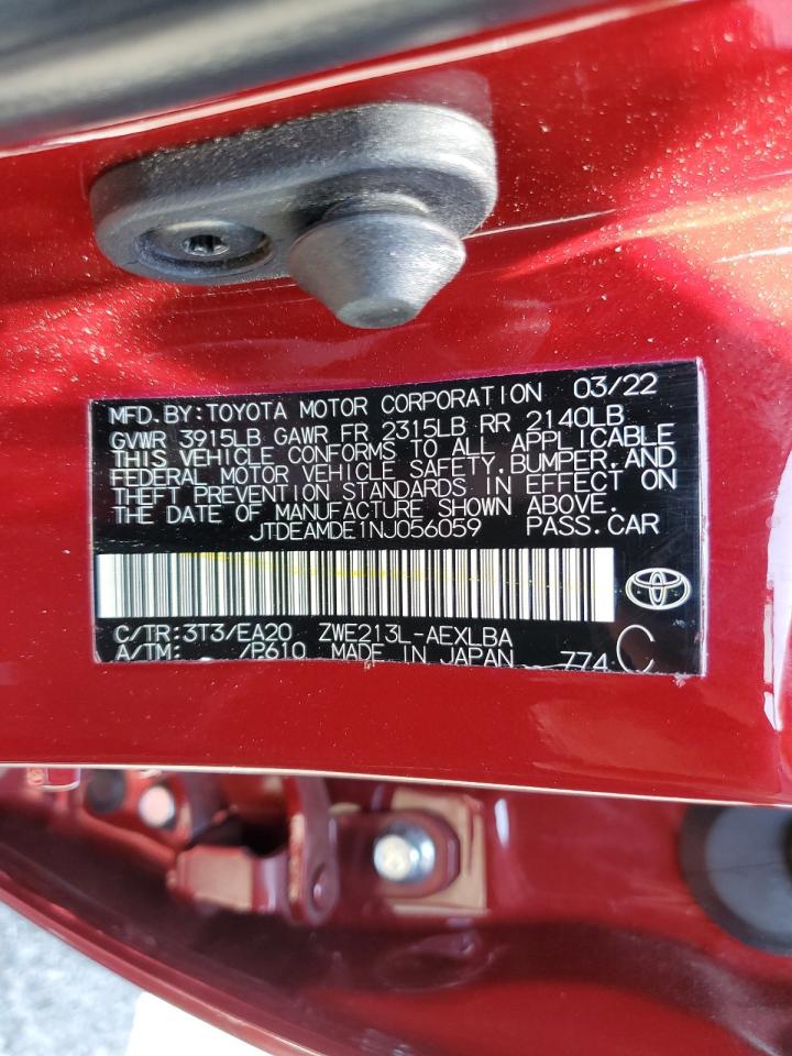 2022 TOYOTA COROLLA LE VIN:JTDEAMDE1NJ056059