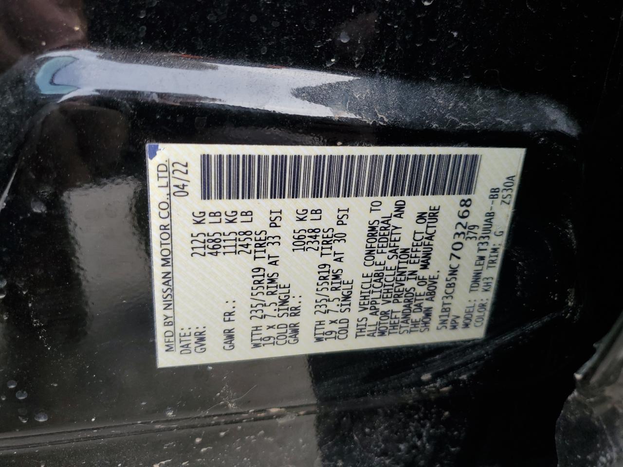 2022 NISSAN ROGUE SL VIN:5N1BT3CB5NC703268