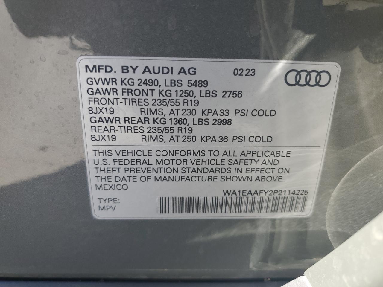 2023 AUDI Q5 PREMIUM PLUS 45 VIN:WA1EAAFY2P2114225