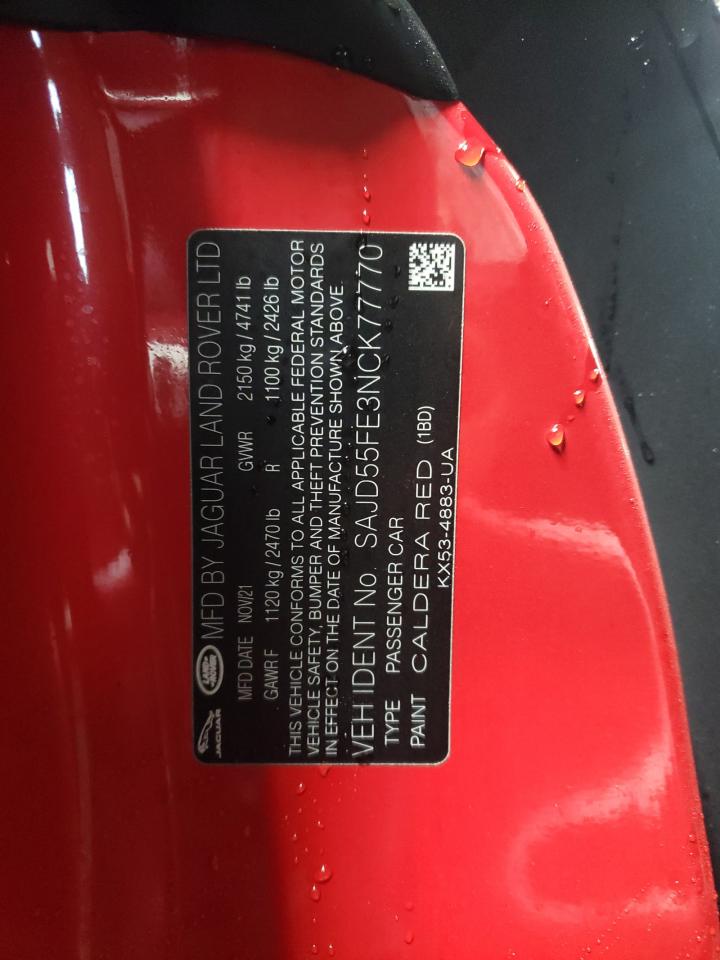 2022 JAGUAR F-TYPE R VIN:SAJD55FE3NCK77770