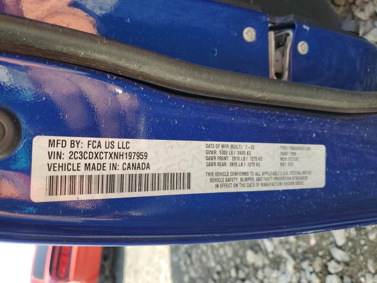 2022 DODGE CHARGER R/T VIN:2C3CDXCTXNH197959