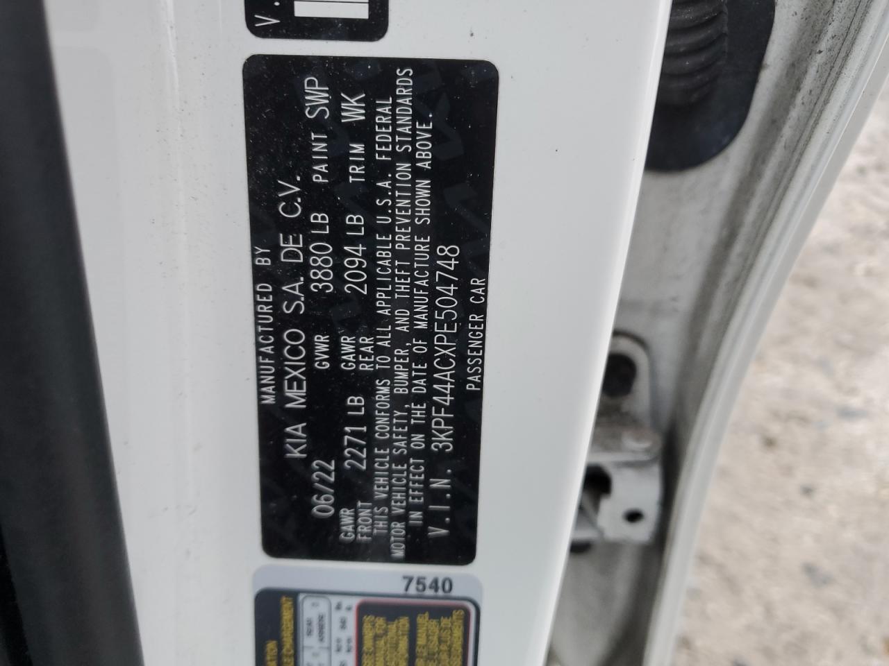 2023 KIA FORTE GT VIN:3KPF44ACXPE504748