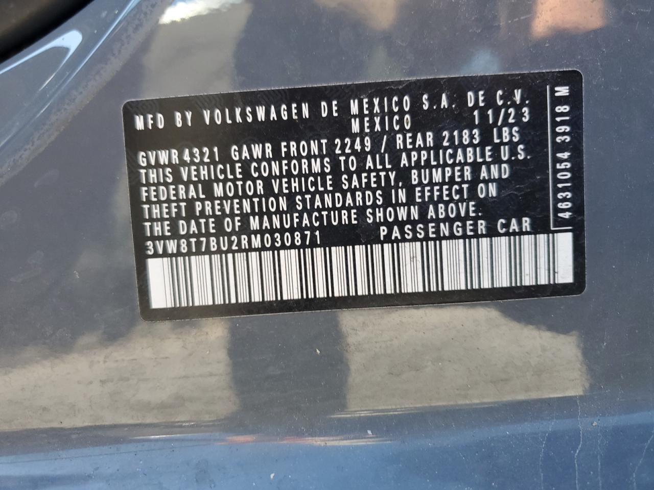 2024 VOLKSWAGEN JETTA 40TH ANNIVERSARY VIN:3VW8T7BU2RM030871