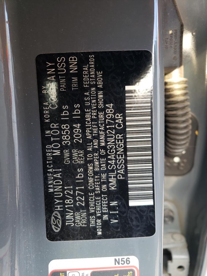 2022 HYUNDAI ELANTRA SEL VIN:KMHLS4AG3NU217984