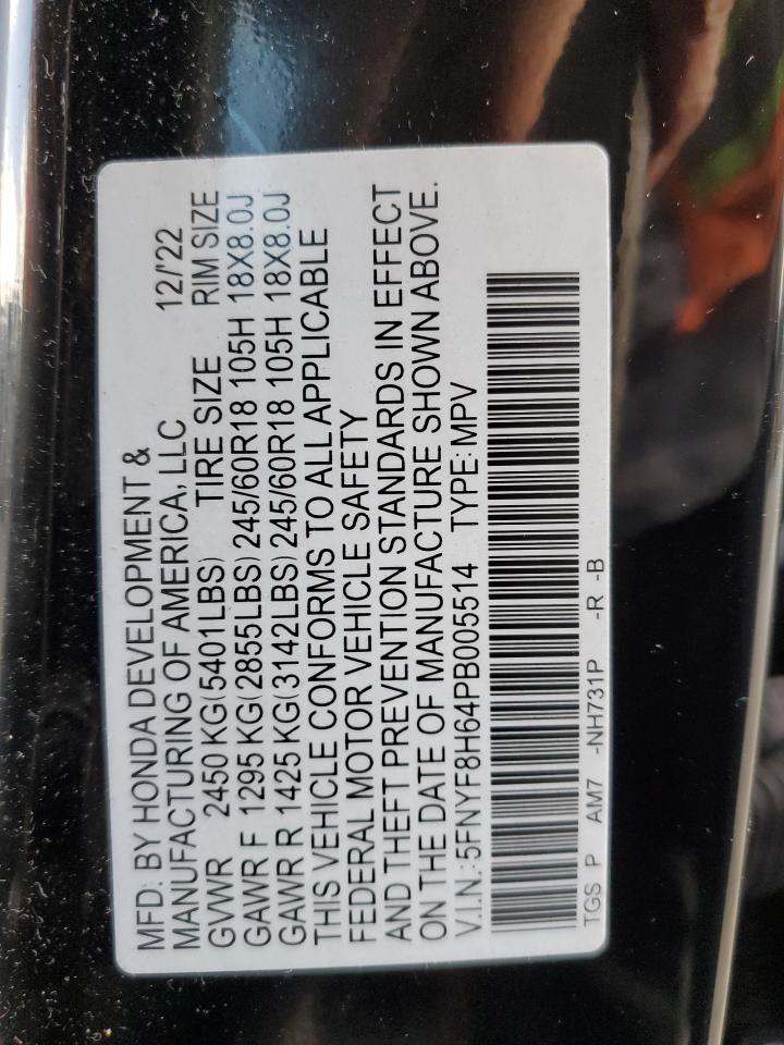 2023 HONDA PASSPORT TRAIL SPORT VIN:5FNYF8H64PB005514