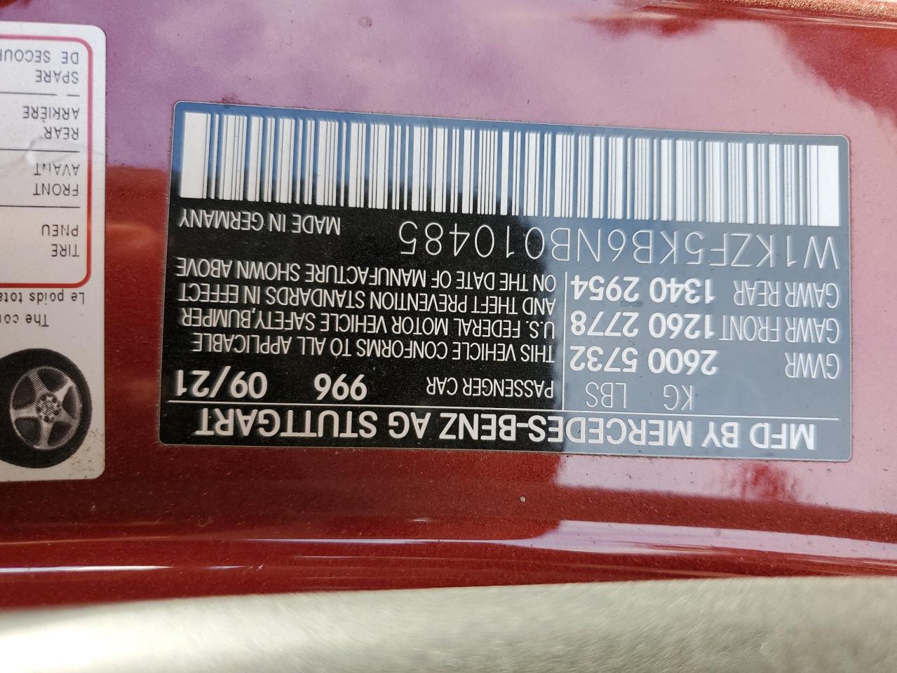 2022 MERCEDES-BENZ E 450 4MATIC VIN:W1KZF5KB6NB010485