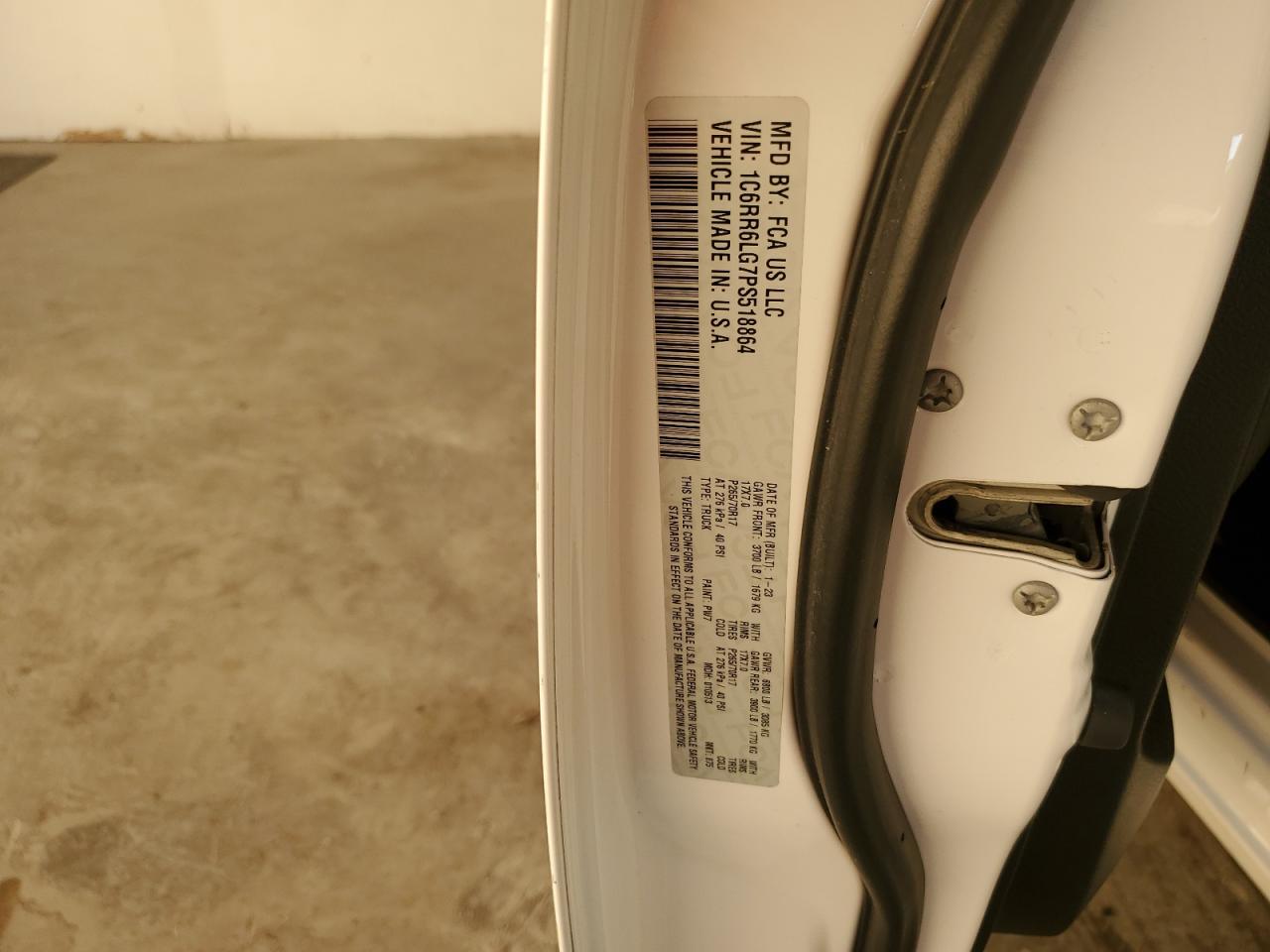 2023 RAM 1500 CLASSIC SLT VIN:1C6RR6LG7PS518864