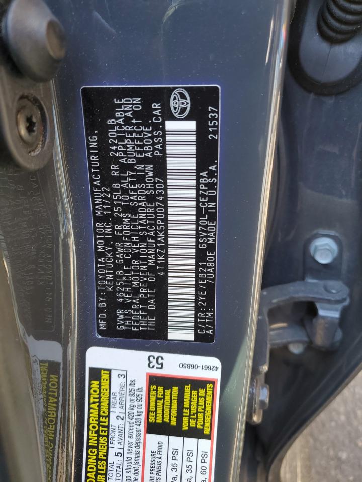 2023 TOYOTA CAMRY TRD VIN:4T1KZ1AK5PU074307