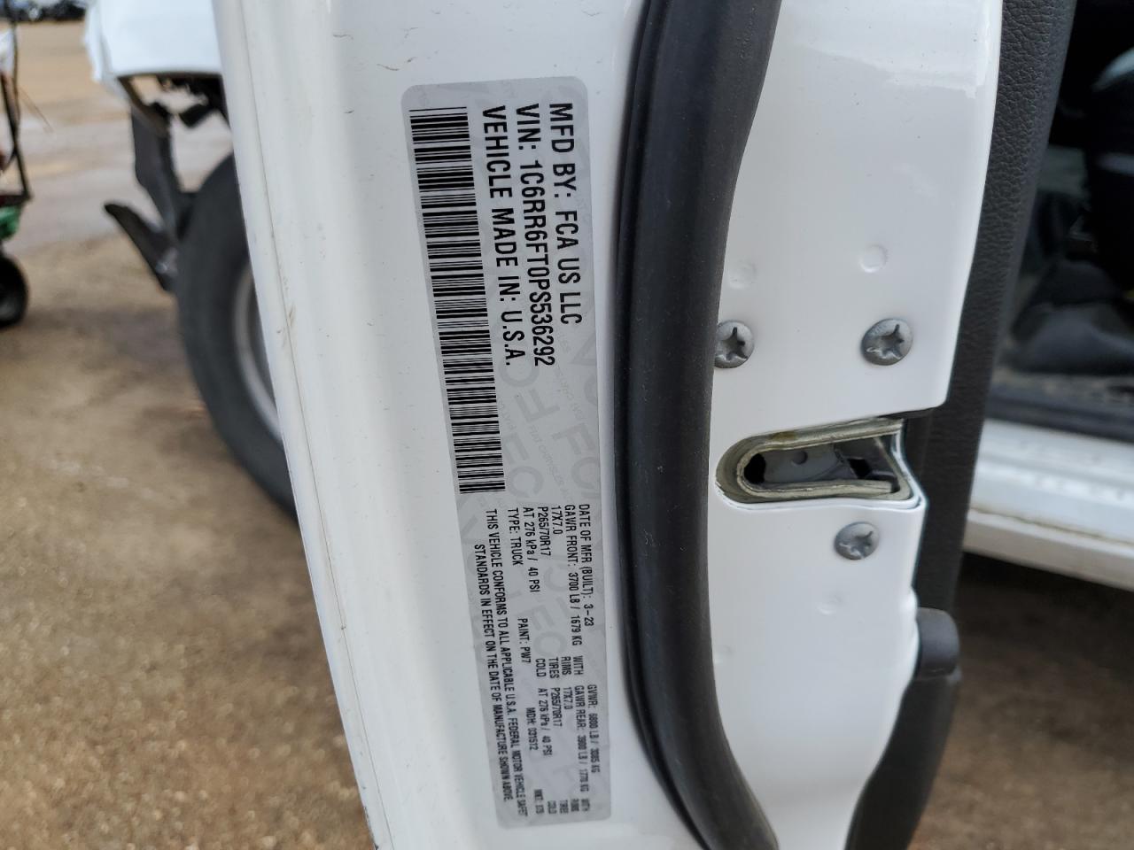 2023 RAM 1500 CLASSIC TRADESMAN VIN:1C6RR6FT0PS536292