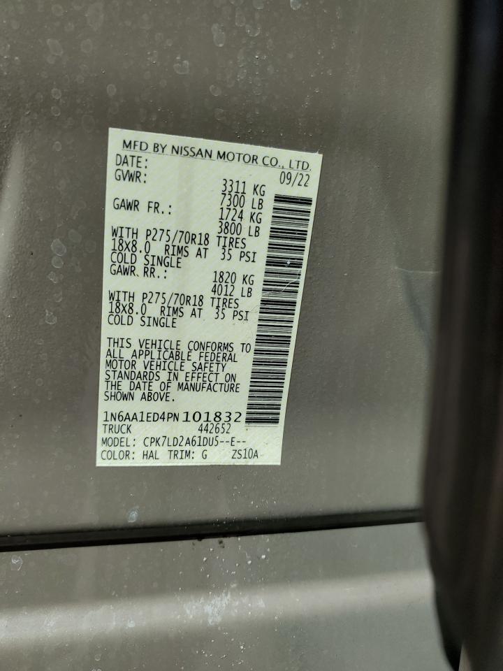 2023 NISSAN TITAN SV VIN:1N6AA1ED4PN101832