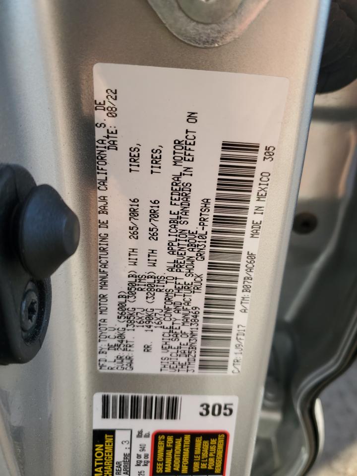 2022 TOYOTA TACOMA DOUBLE CAB VIN:3TMDZ5BN3NM138469