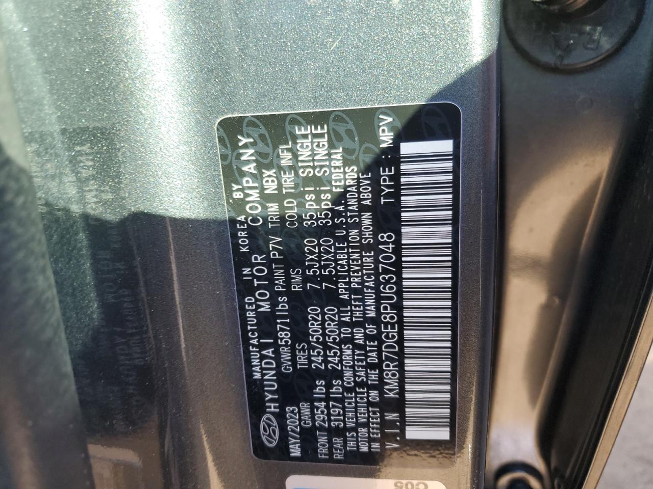 2023 HYUNDAI PALISADE CALLIGRAPHY VIN:KM8R7DGE8PU637048