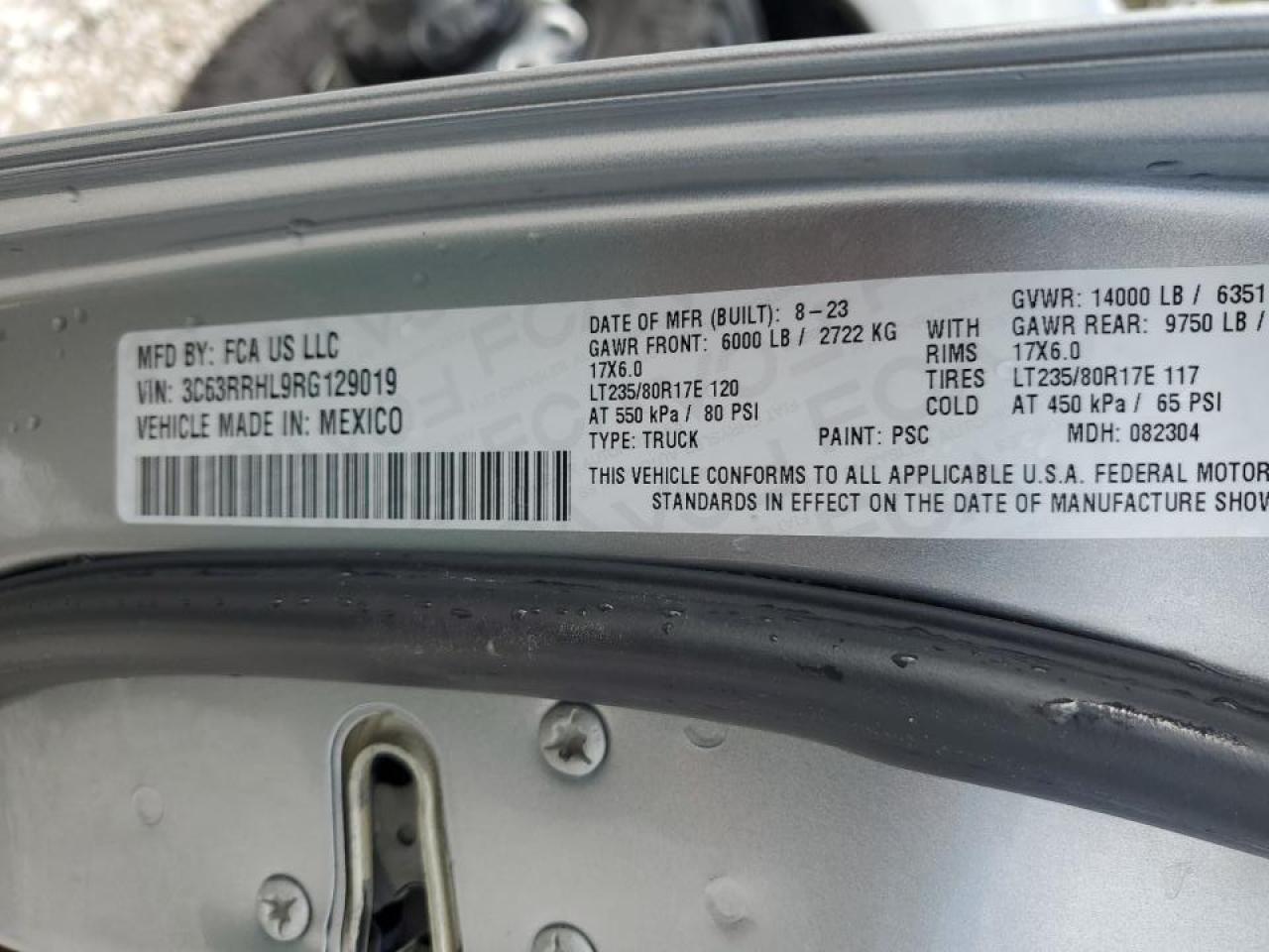 2024 RAM 3500 BIG HORN VIN:3C63RRHL9RG129019