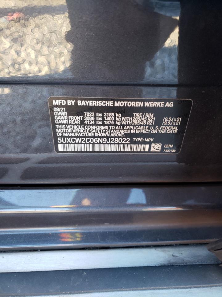 2022 BMW X7 XDRIVE40I VIN:5UXCW2C06N9J28022