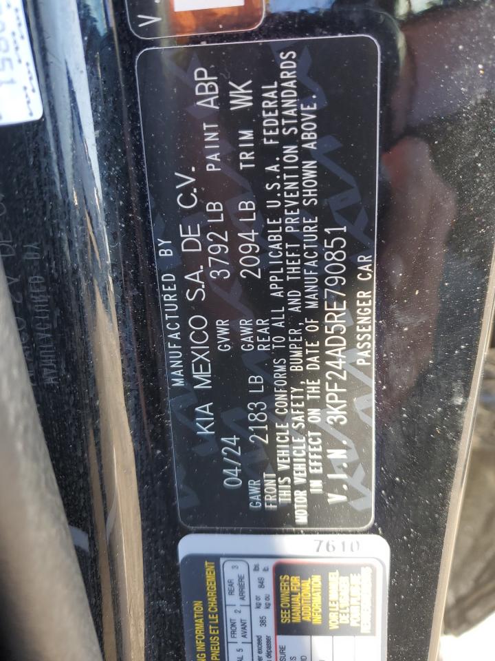 2024 KIA FORTE LX VIN:3KPF24AD5RE790851
