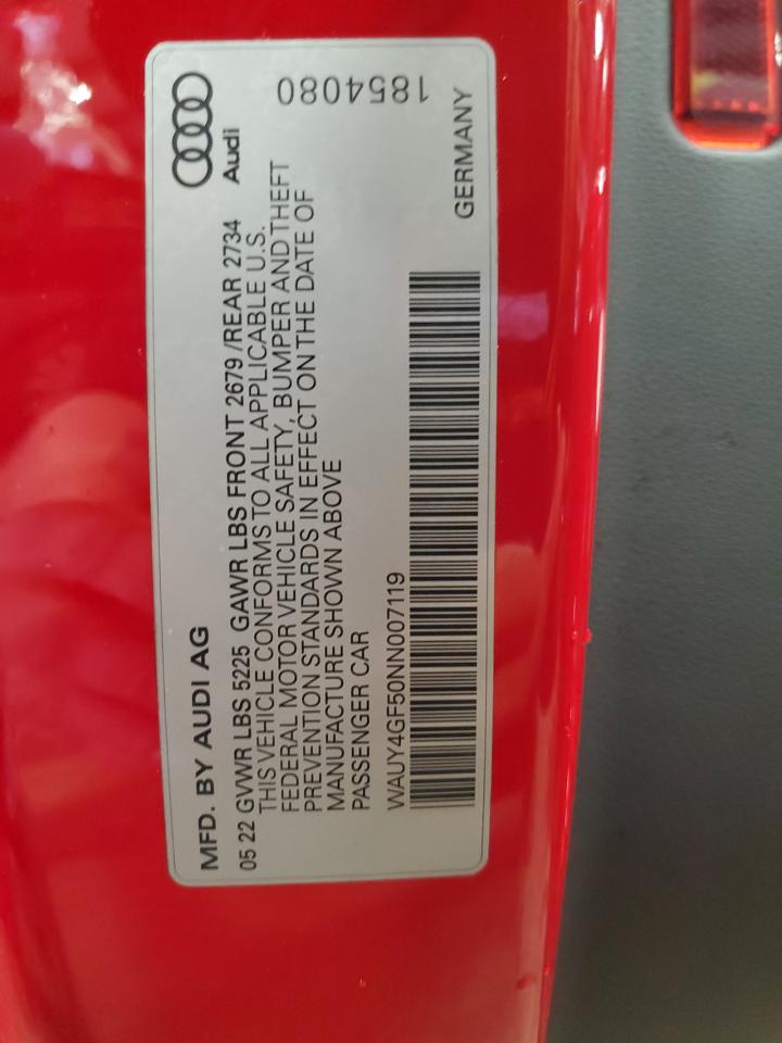 2022 AUDI S5 PRESTIGE VIN:WAUY4GF50NN007119