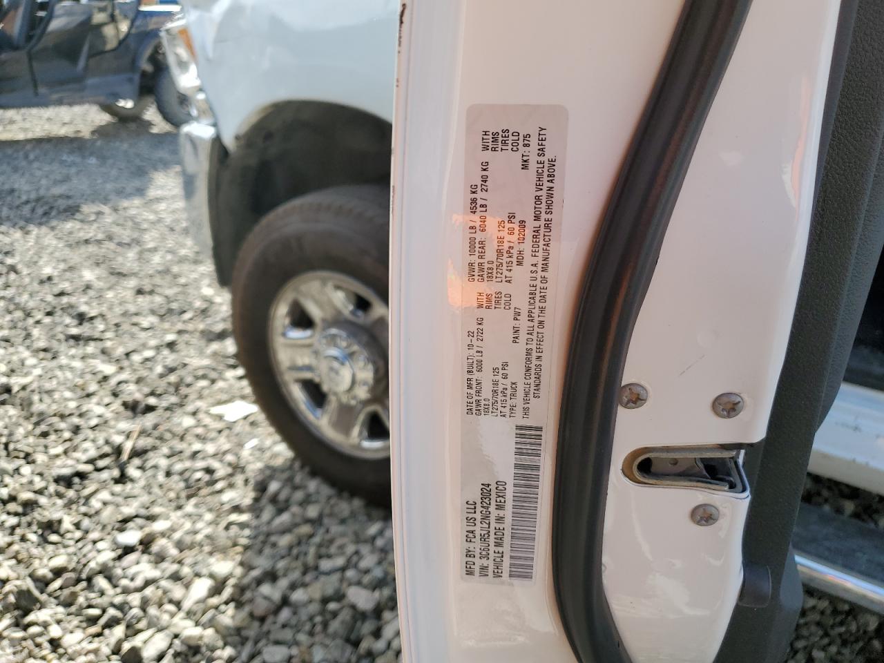 2022 RAM 2500 BIG HORN/LONE STAR VIN:3C6UR5JL2NG423024