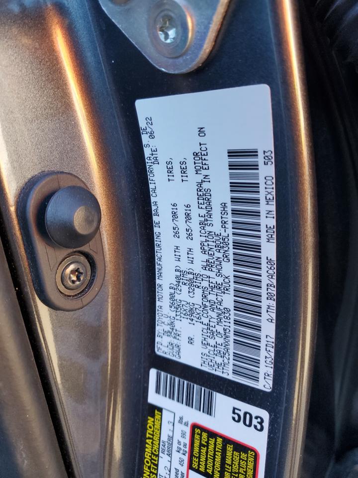 2022 TOYOTA TACOMA DOUBLE CAB VIN:3TMCZ5ANXNM511830