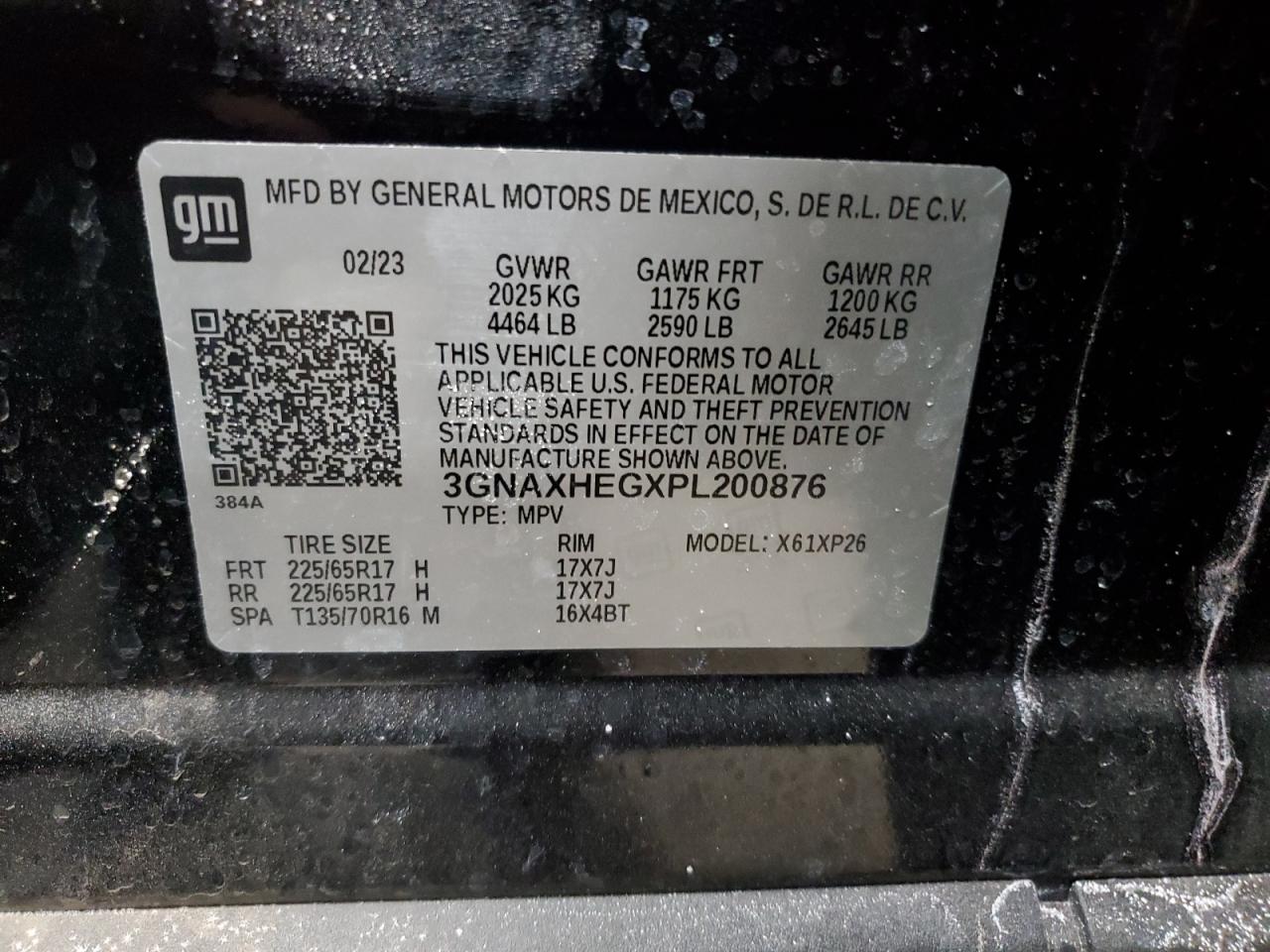 2023 CHEVROLET EQUINOX LS VIN:3GNAXHEGXPL200876