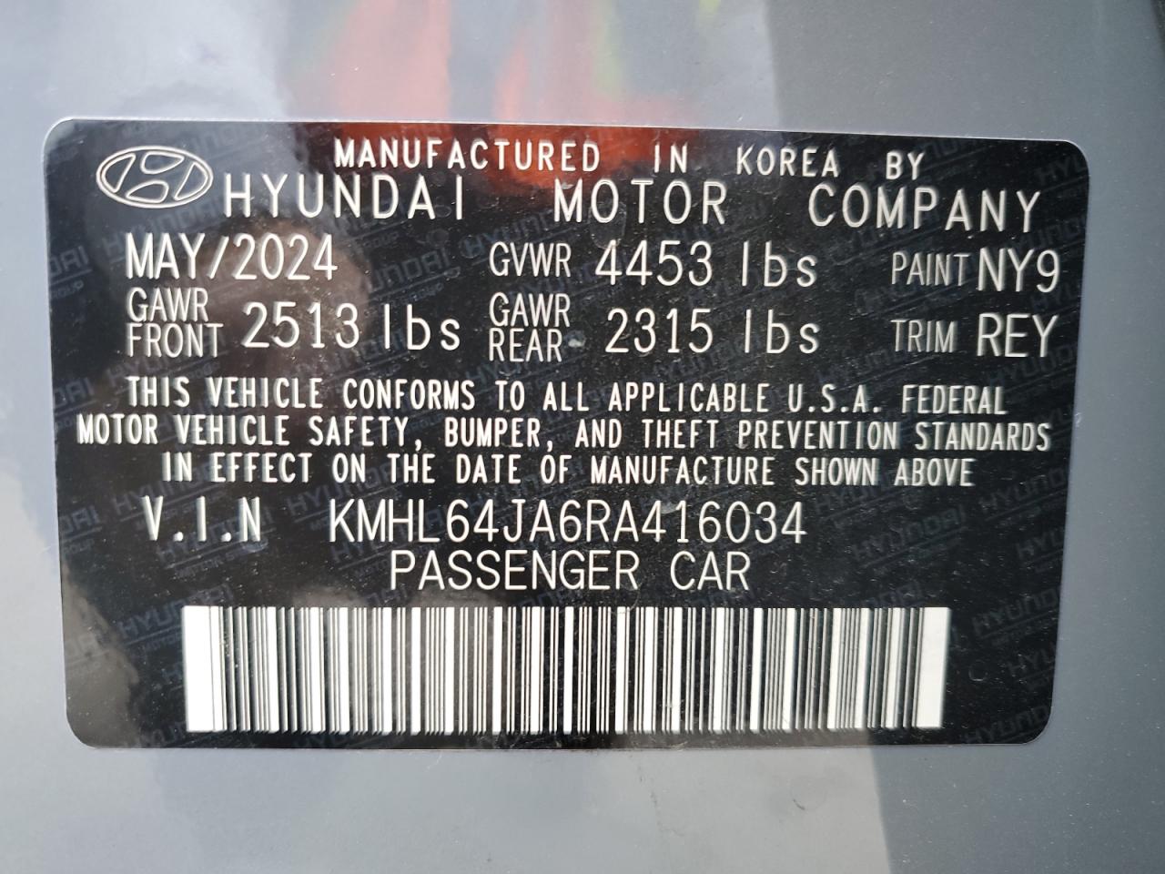 2024 HYUNDAI SONATA SEL VIN:KMHL64JA6RA416034