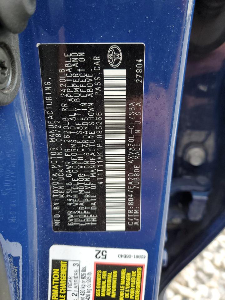 2023 TOYOTA CAMRY SE NIGHT SHADE VIN:4T1T11AK1PU085266