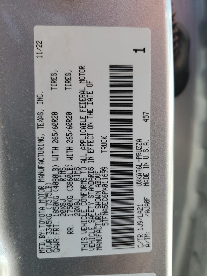 2023 TOYOTA TUNDRA CREWMAX PLATINUM VIN:5TFNA5EC6PX011699