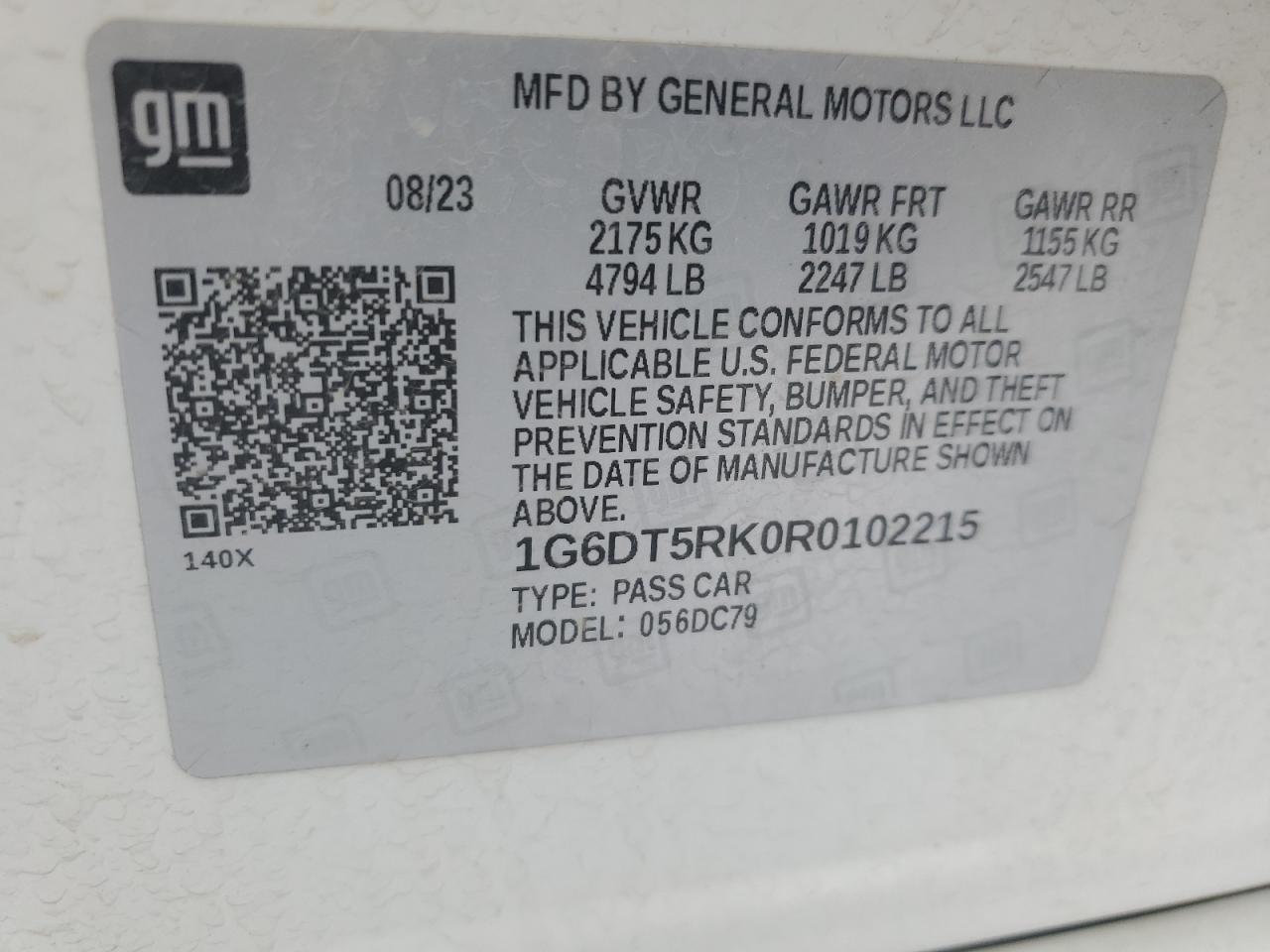 2024 CADILLAC CT5 PREMIUM LUXURY VIN:1G6DT5RK0R0102215