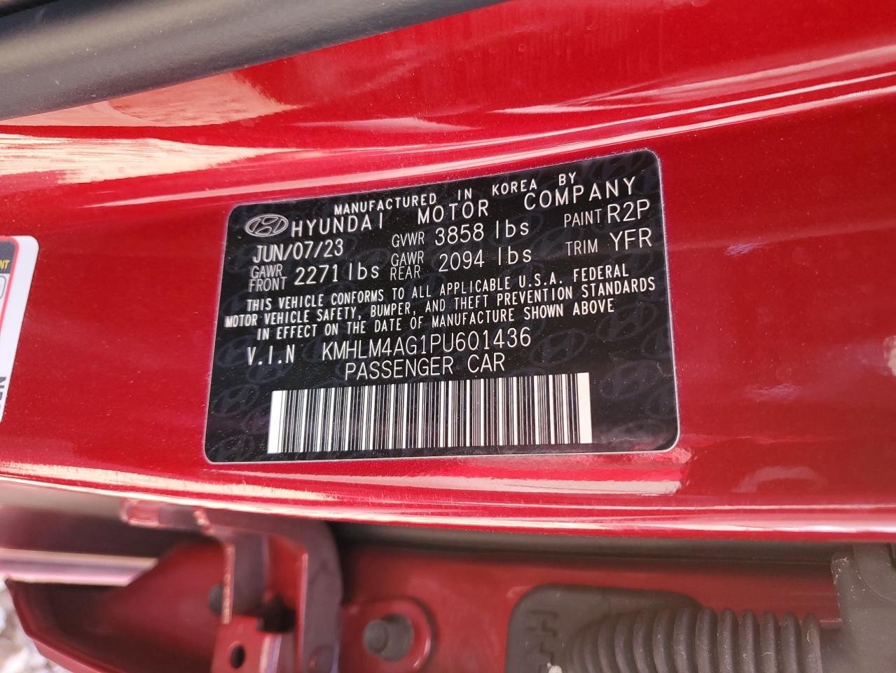 2023 HYUNDAI ELANTRA SEL VIN:KMHLM4AG1PU601436