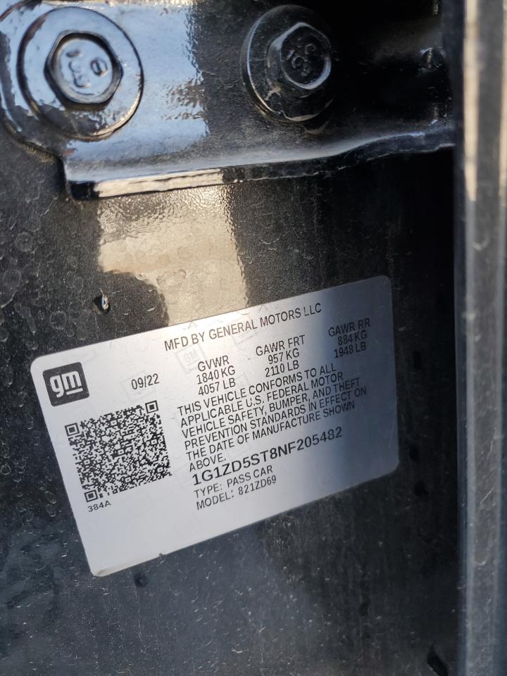 2022 CHEVROLET MALIBU LT VIN:1G1ZD5ST8NF205482