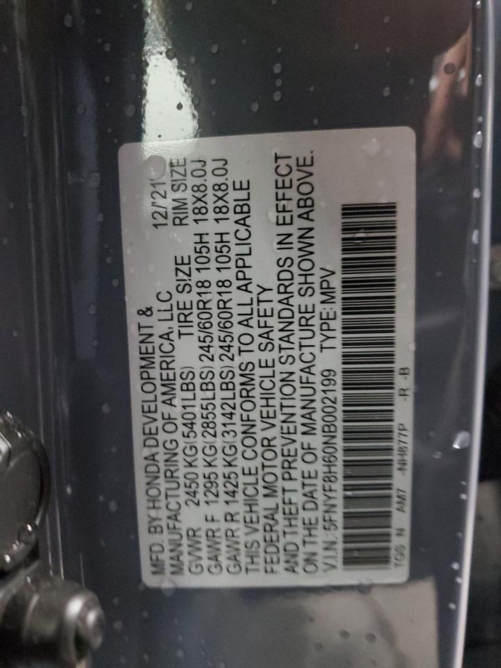 2022 HONDA PASSPORT TRAIL SPORT VIN:5FNYF8H60NB002199
